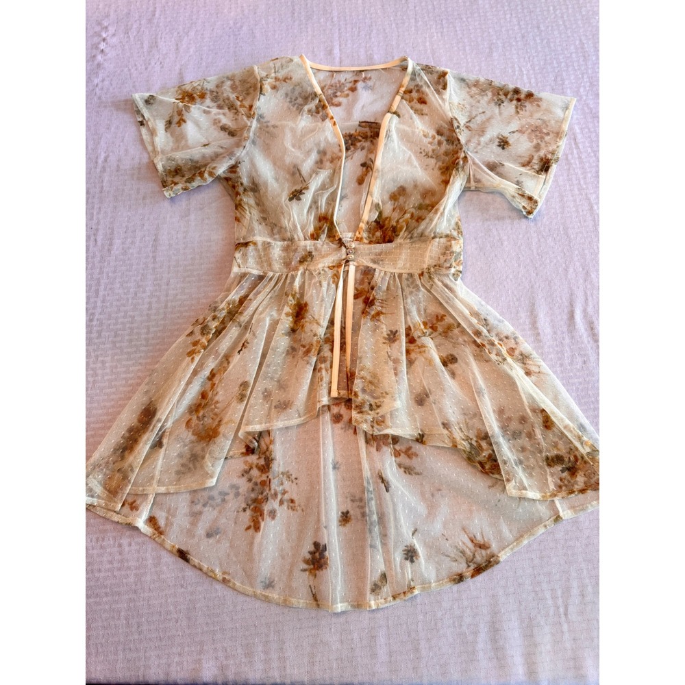 Floral Sheer Mesh Robe Duster Cottagecore High Low Point Desprit Fairycore Boho